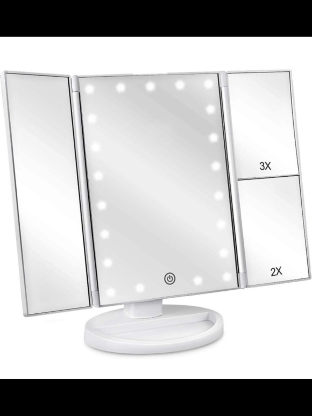 LED Tri-Fold White Vanity Mirror with Magnification